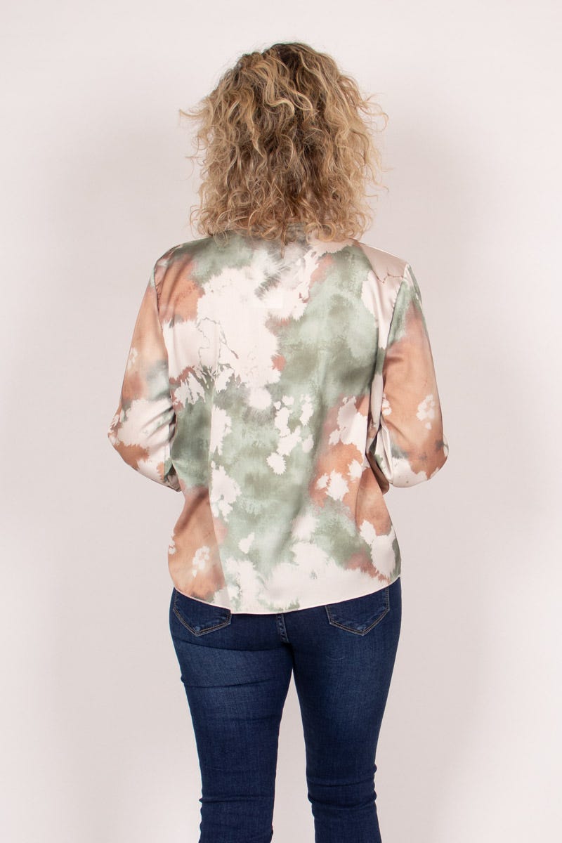 Bluse mit überkreuztem Ausschnitt mit Batikmuster Grün