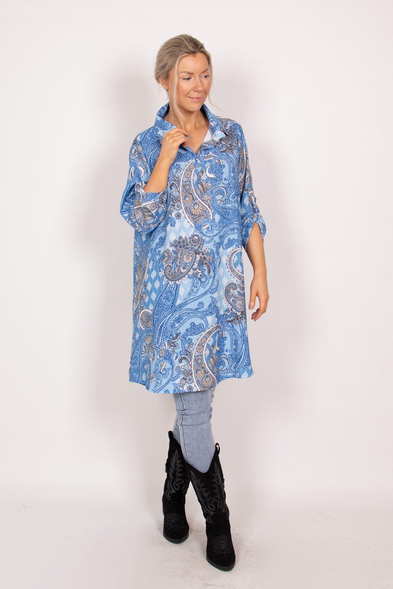 Tunika mit Kragen und Paisley-Muster Blau