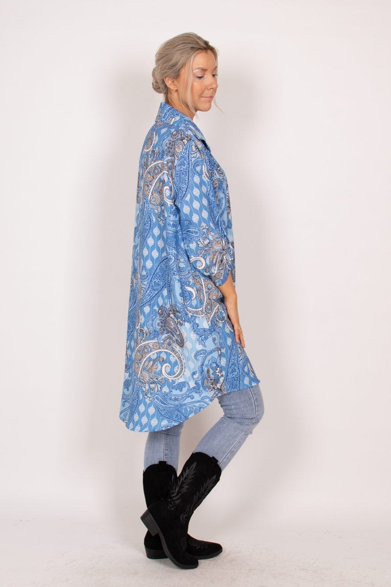 Tunika mit Kragen und Paisley-Muster Blau