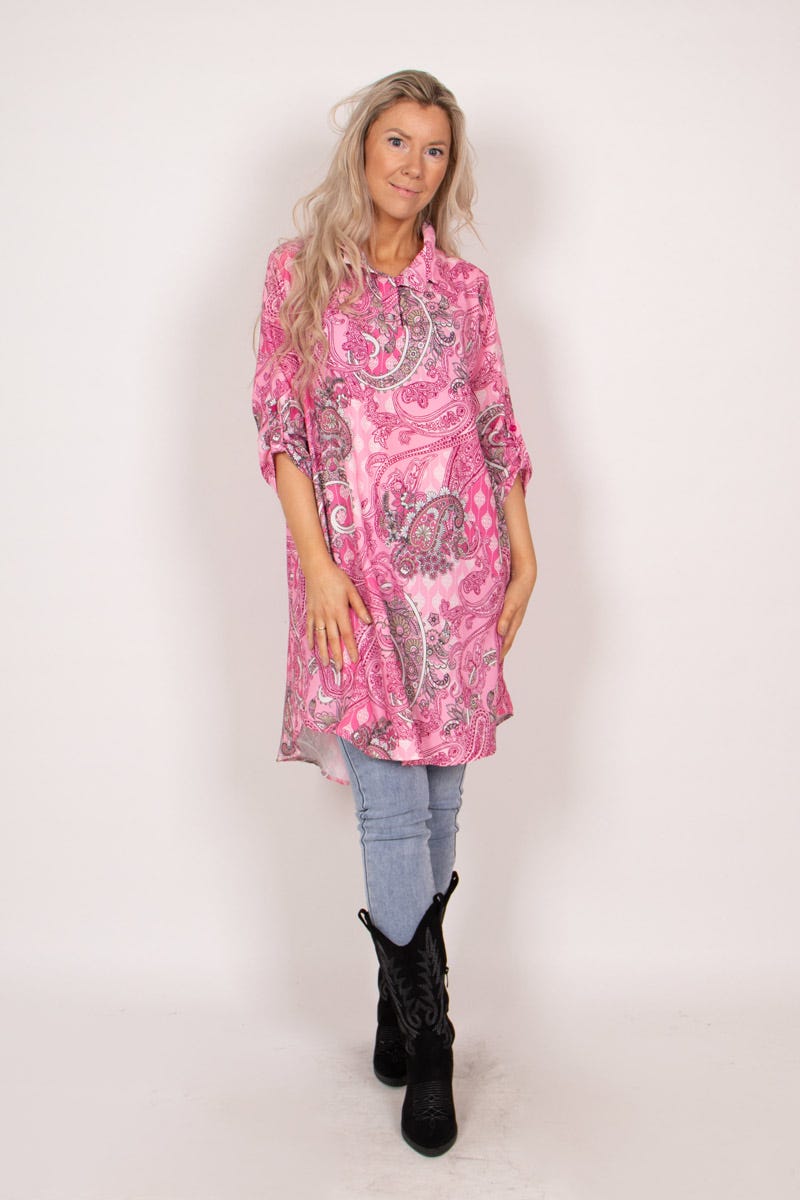 Tunika mit Kragen und Paisley-Muster Pink