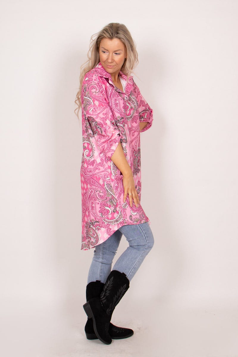 Tunika mit Kragen und Paisley-Muster Pink