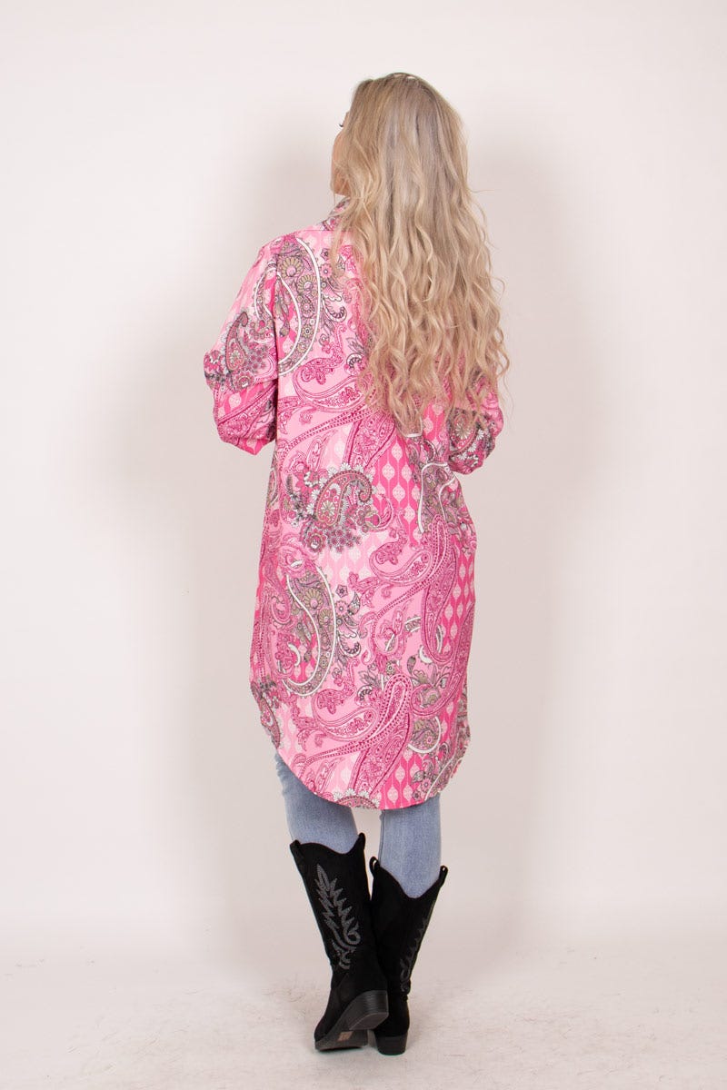 Tunika mit Kragen und Paisley-Muster Pink