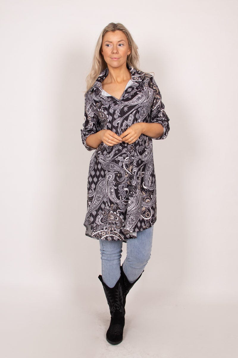 Tunika mit Kragen und Paisley-Muster Schwarz