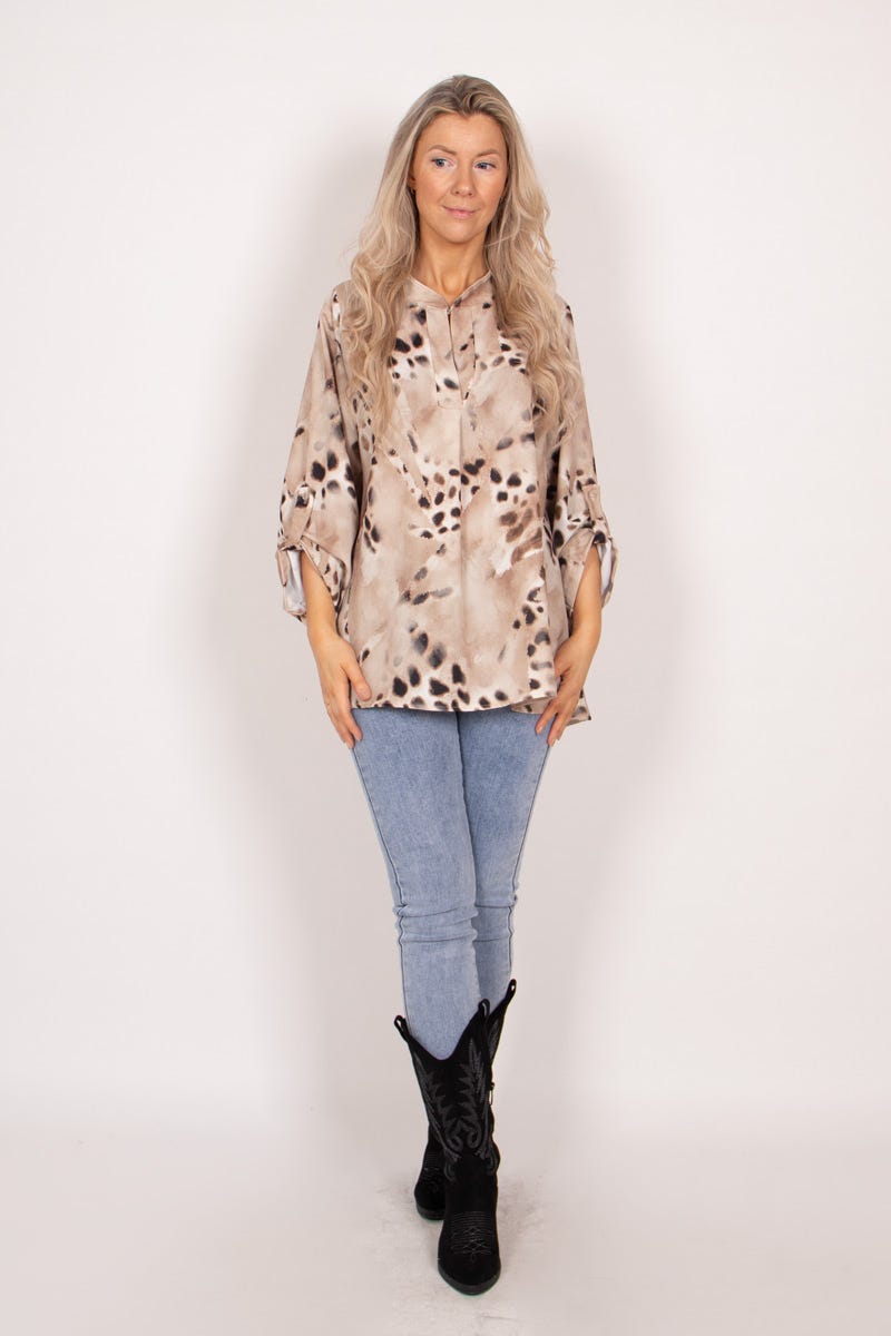 Adeline-Bluse mit Leopardenmuster Beige