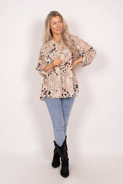 Adeline bluse m. leopardprint Beige