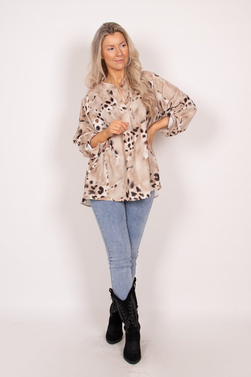 Adeline-Bluse mit Leopardenmuster Beige