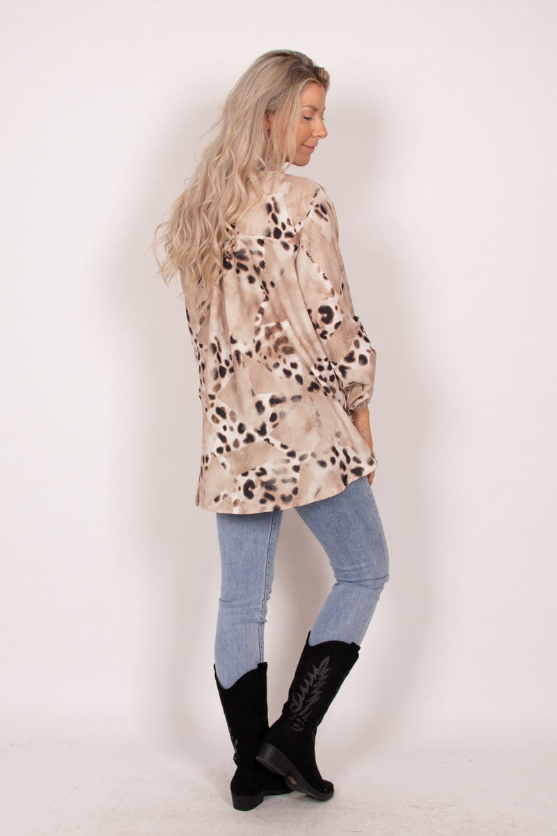 Adeline-Bluse mit Leopardenmuster Beige