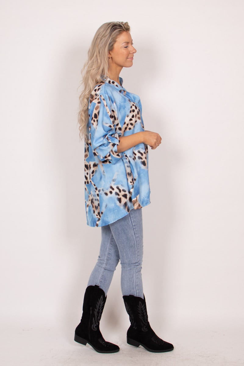 Adeline bluse m. leopardprint Blå