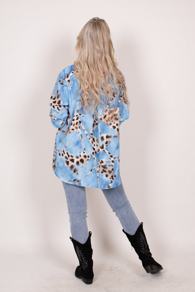 Adeline bluse m. leopardprint Blå