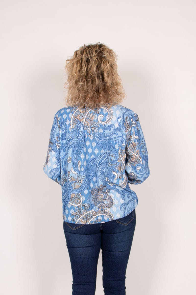 Überkreuzte Bluse mit Paisley-Muster Blau