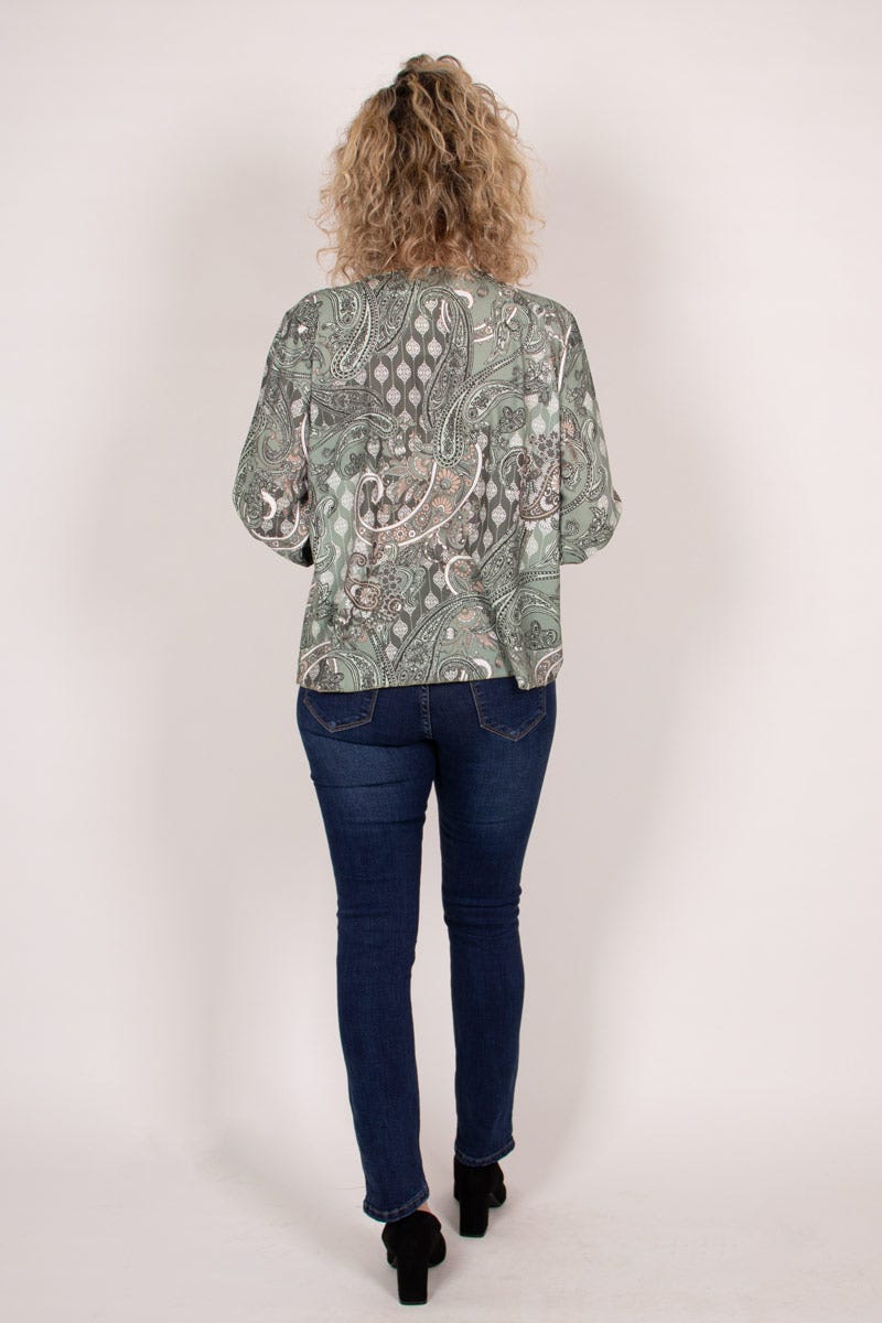 Überkreuzte Bluse mit Paisley-Muster Grün