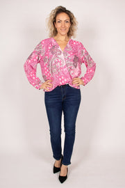 Crossover bluse m. paisley print Pink