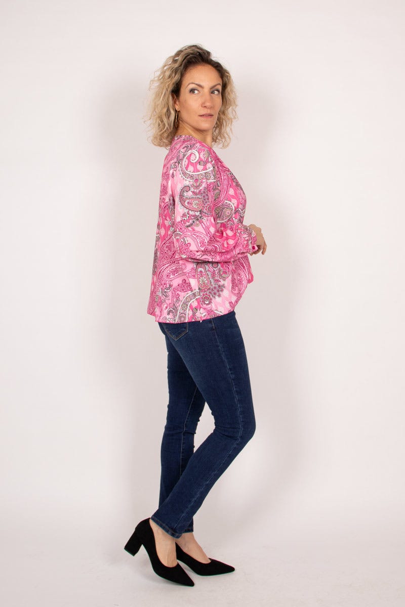 Überkreuzte Bluse mit Paisley-Muster Pink