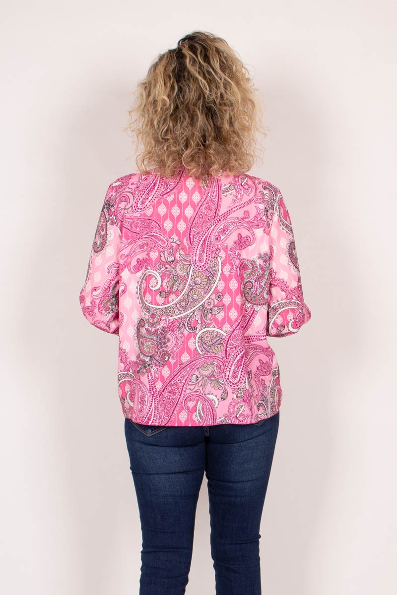 Überkreuzte Bluse mit Paisley-Muster Pink