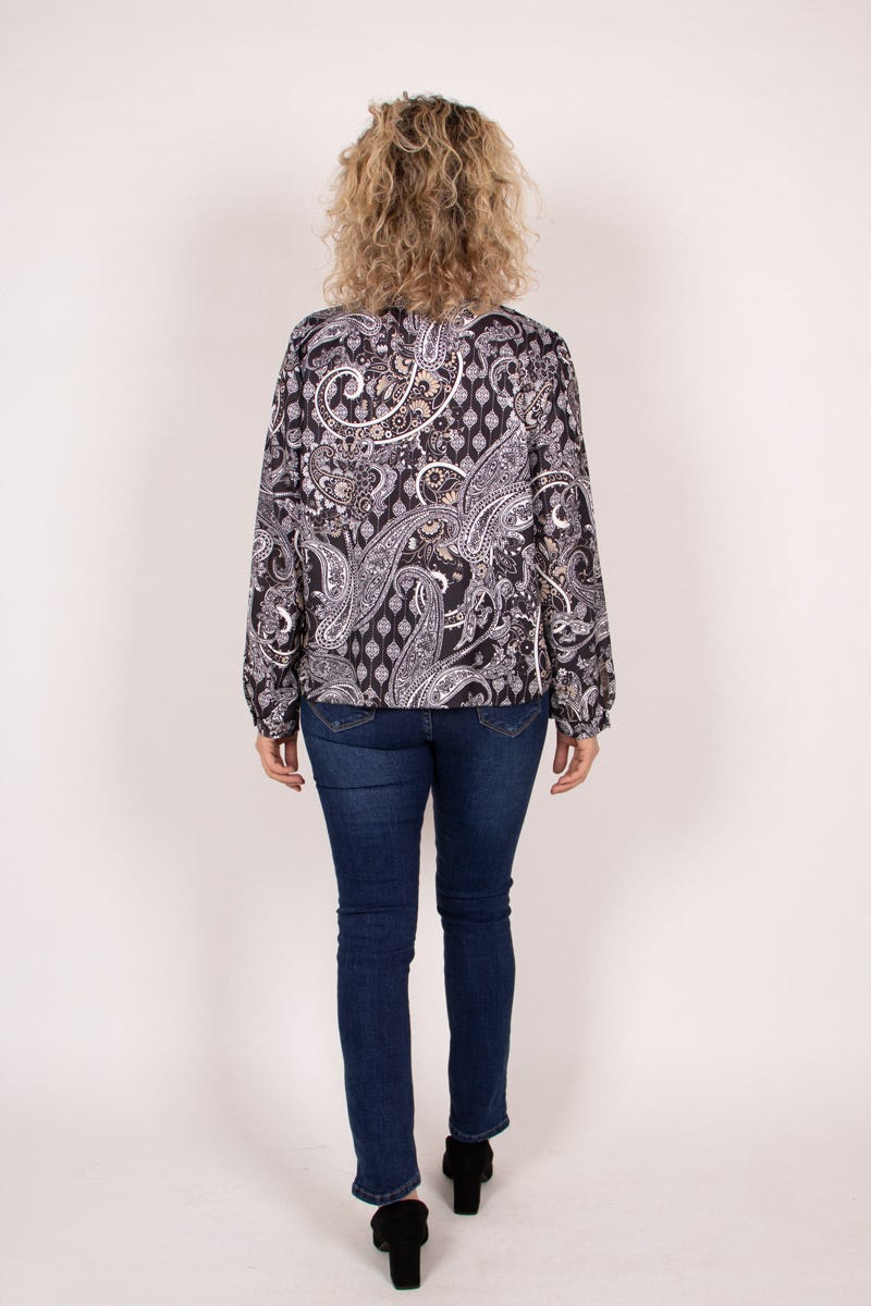 Überkreuzte Bluse mit Paisley-Muster Schwarz