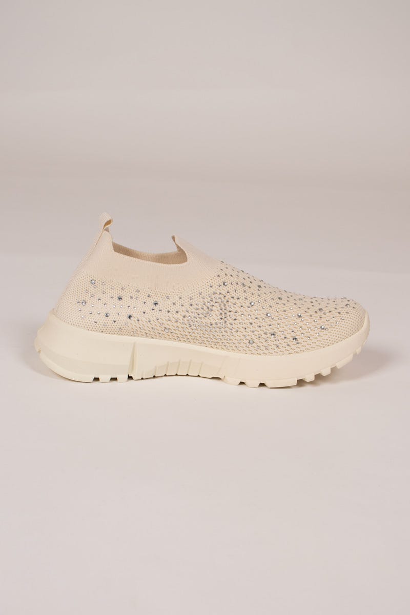 Slip On Sneakers mit Glitzersteinchen Beige