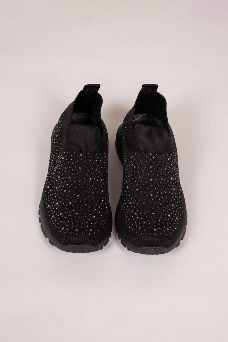 Slip On Sneakers mit Glitzersteinchen Schwarz