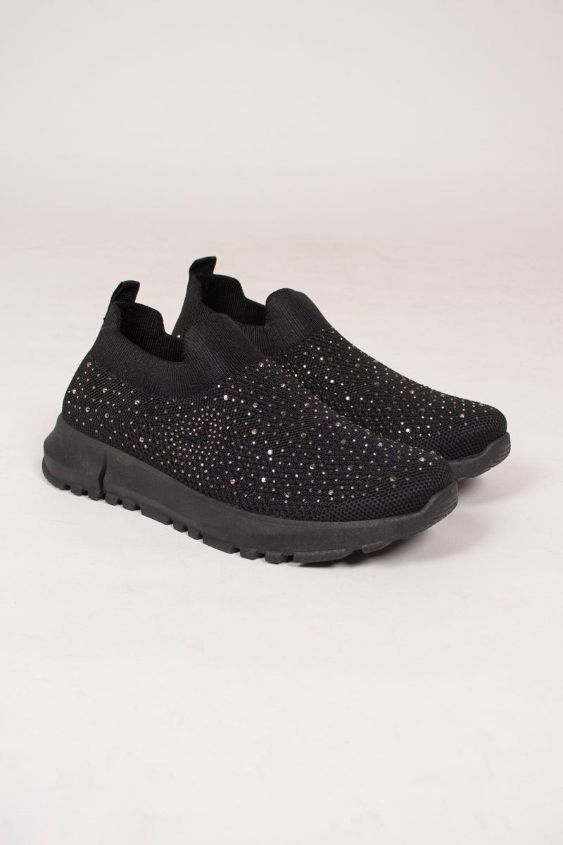 Slip On Sneakers mit Glitzersteinchen Schwarz