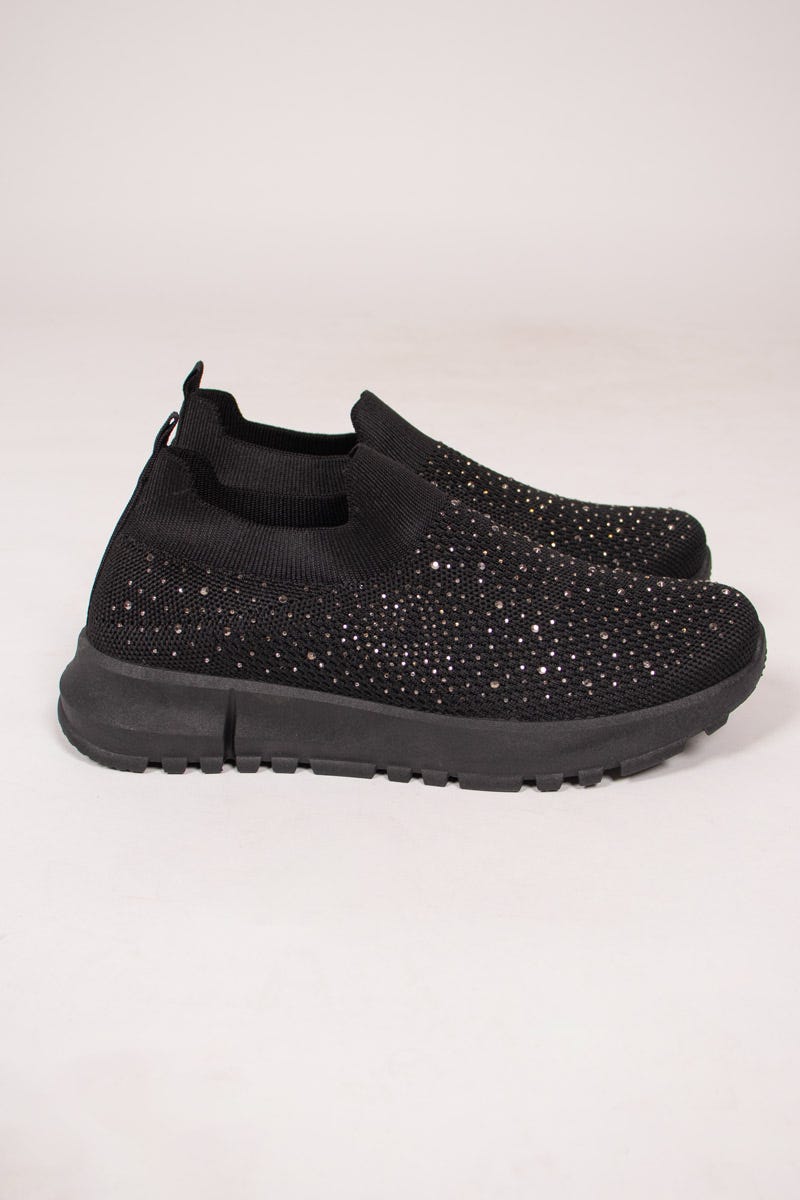 Slip On Sneakers mit Glitzersteinchen Schwarz