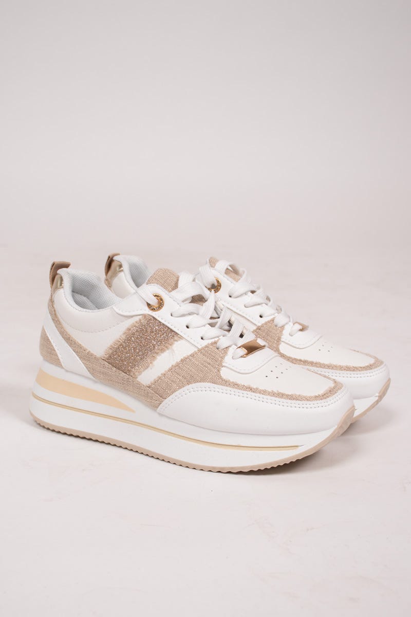 Sneakers m. glimmer stribe Beige