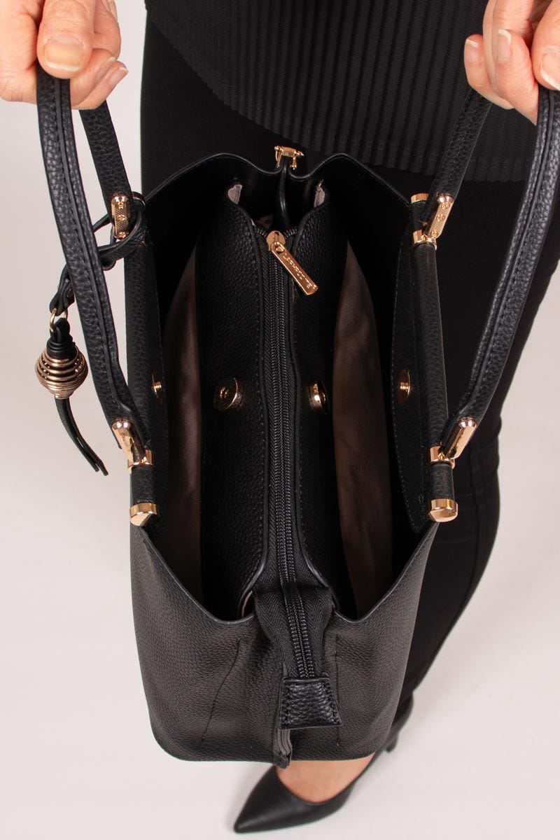 Handtasche mit Golddetails Schwarz