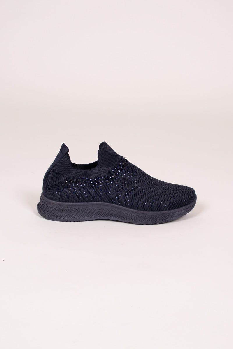 Slip On Sneakers mit Glitzersteinchen Marineblau