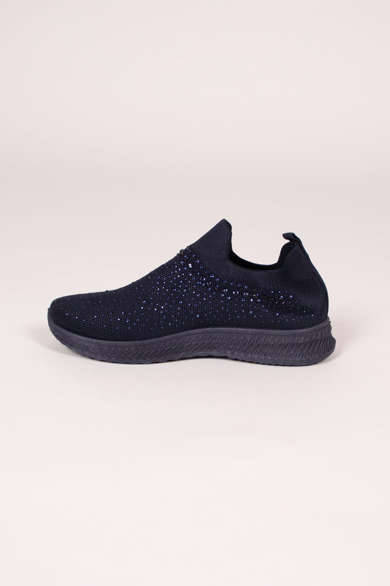 Slip On Sneakers mit Glitzersteinchen Marineblau