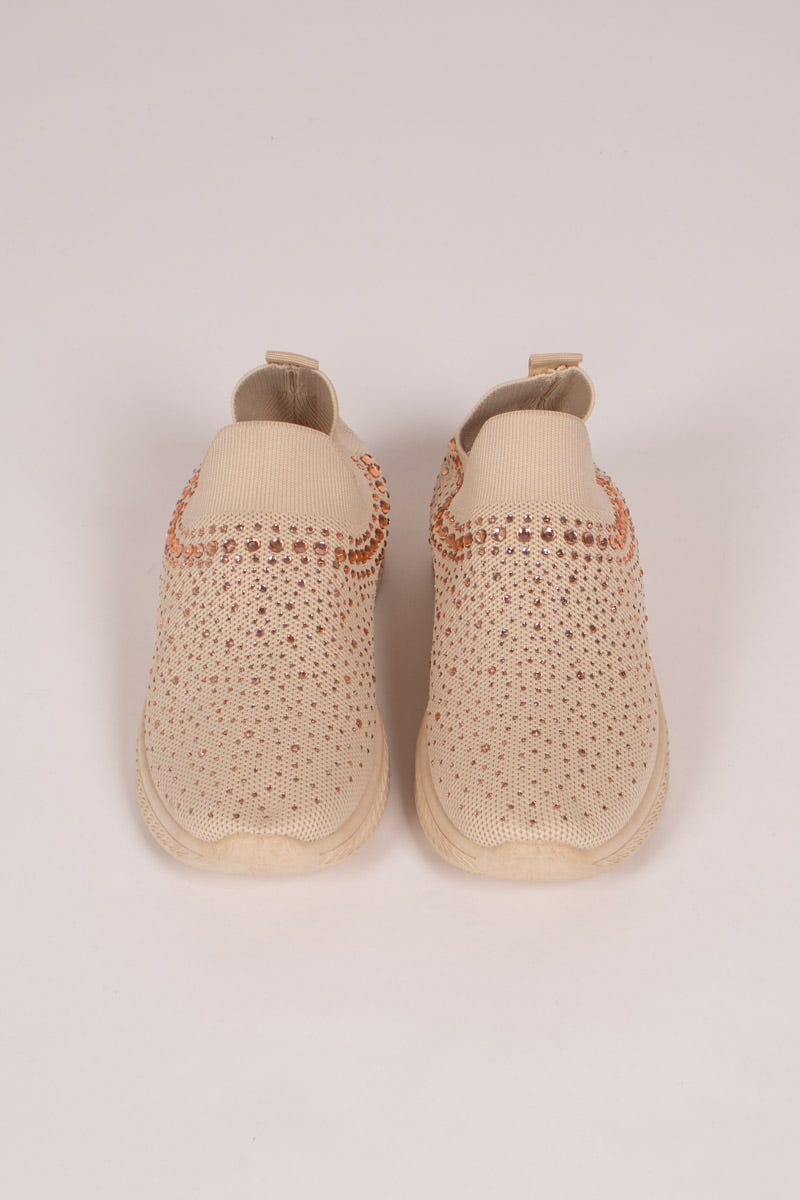 Slip On Sneakers mit Glitzersteinchen Beige