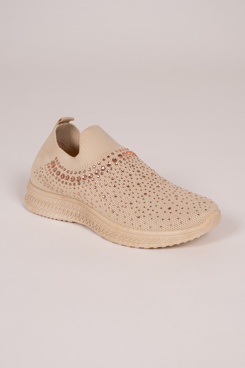 Slip On Sneakers mit Glitzersteinchen Beige