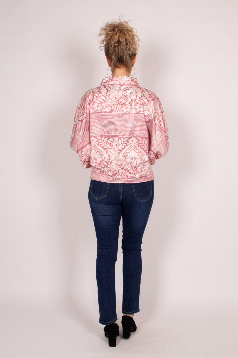 Gemusterte Bluse mit Fledermausärmeln Rosa