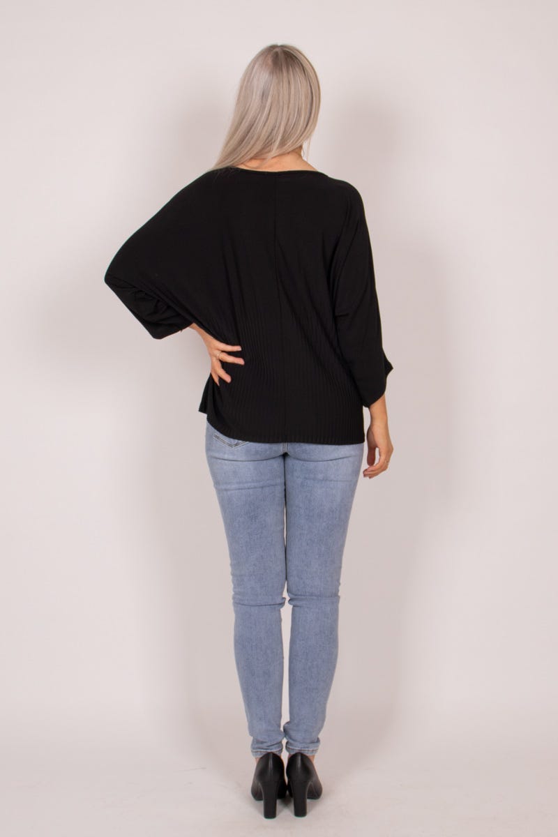 Bluse m. batwing og plissé Sort