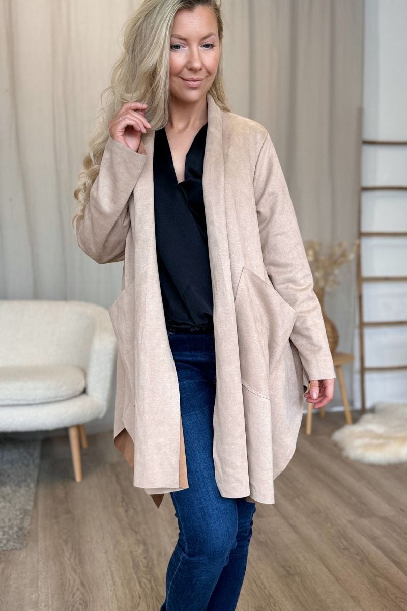 Cardigan im Wildlederoptik Beige