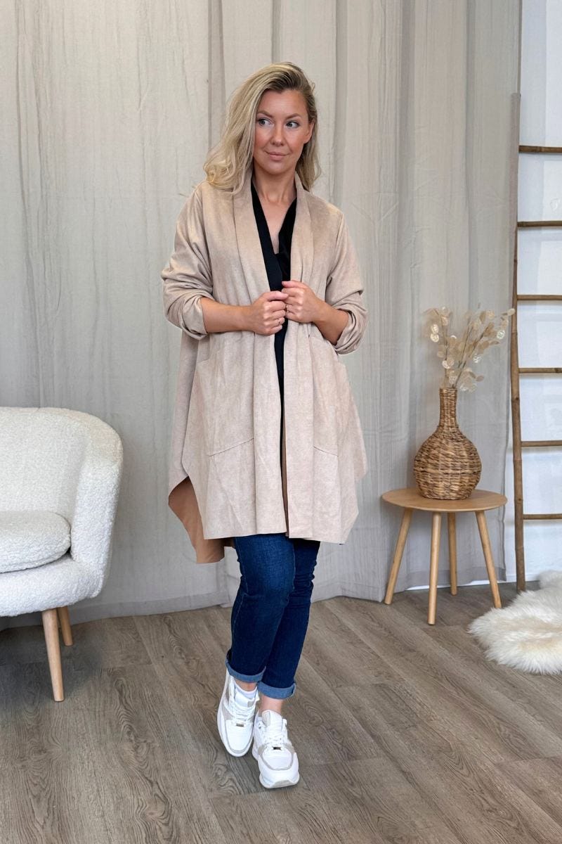 Cardigan im Wildlederoptik Beige