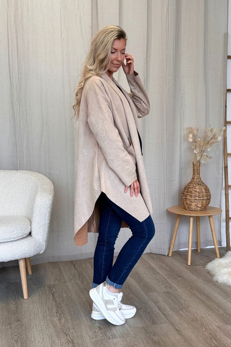 Cardigan i imiteret ruskind Beige