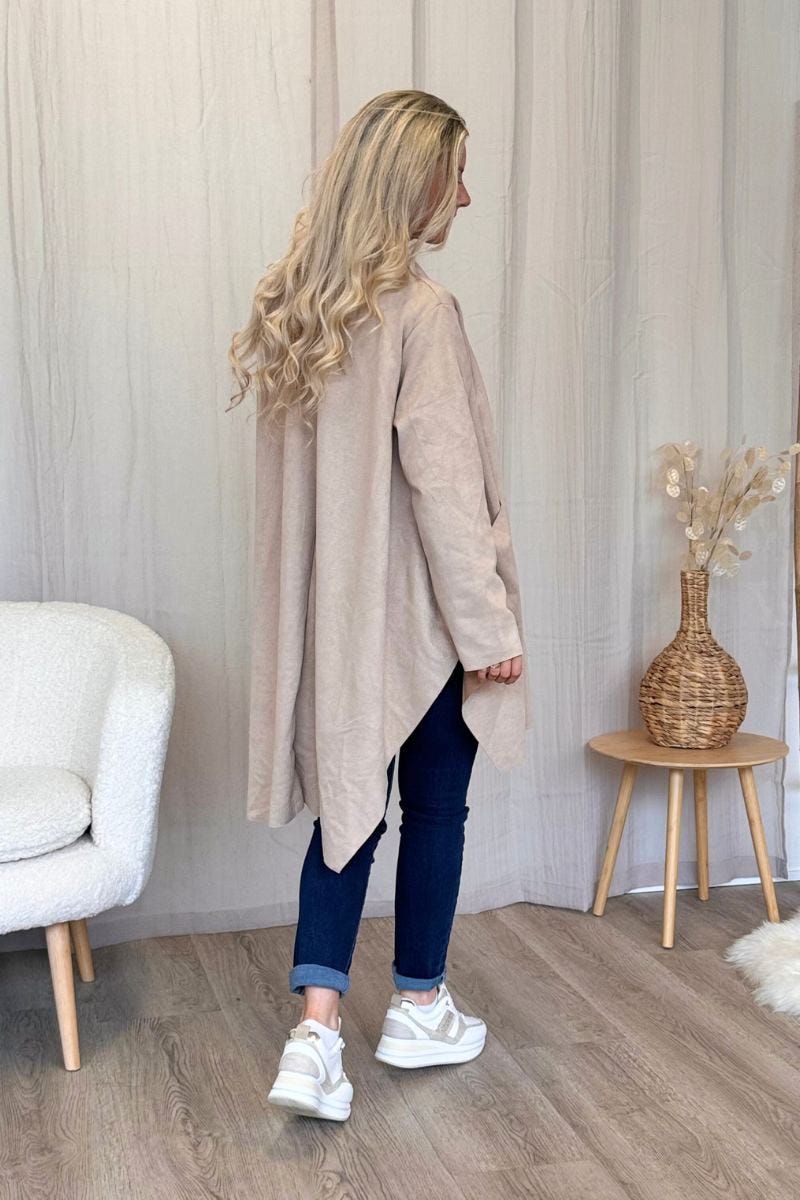 Cardigan i imiteret ruskind Beige