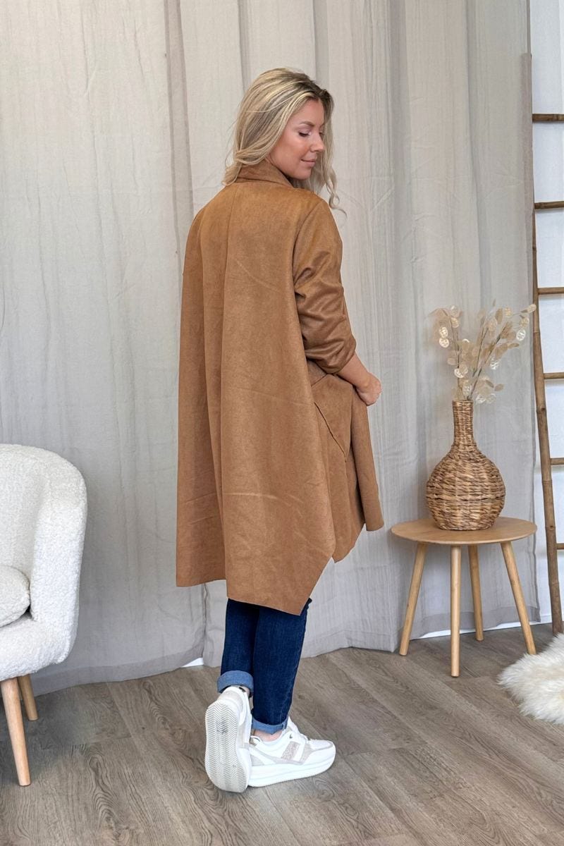 Cardigan im Wildlederoptik Camel