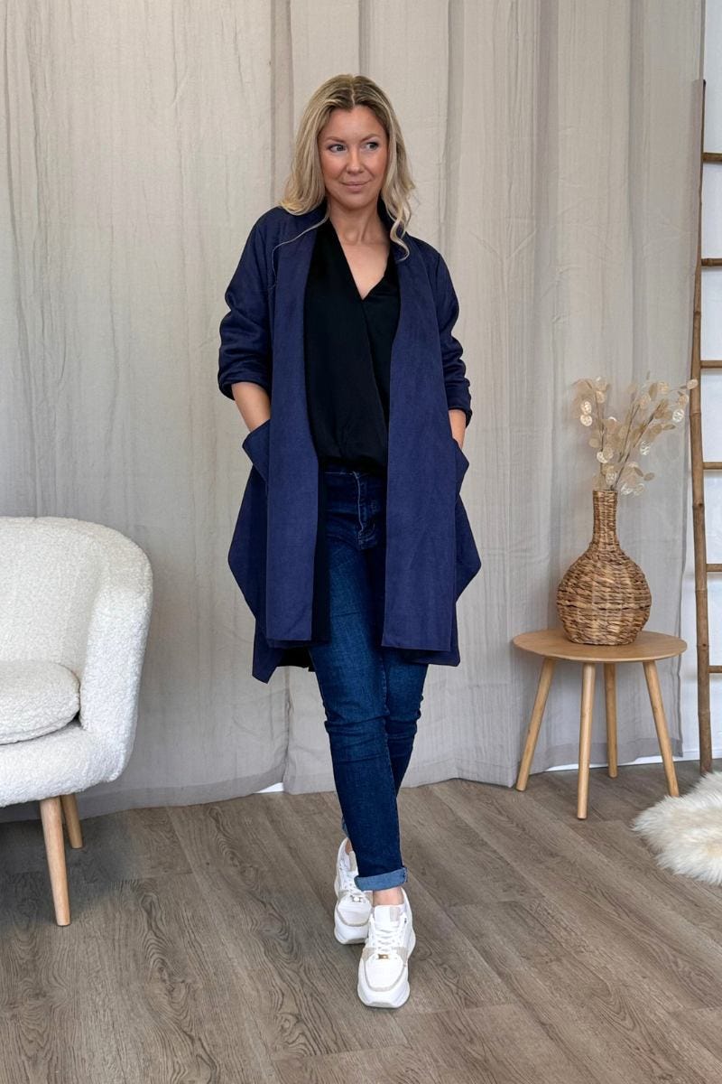 Cardigan i imiteret ruskind Navy