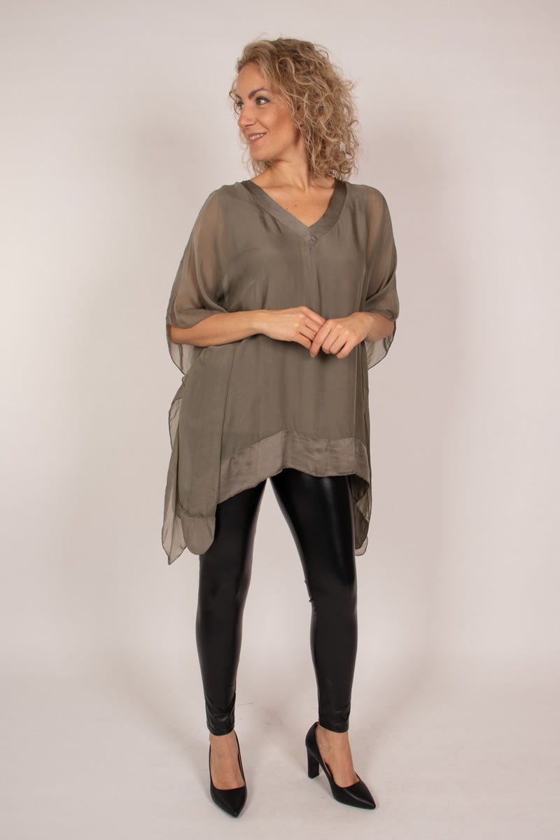 Tunika m. batwing og v-hals Khaki