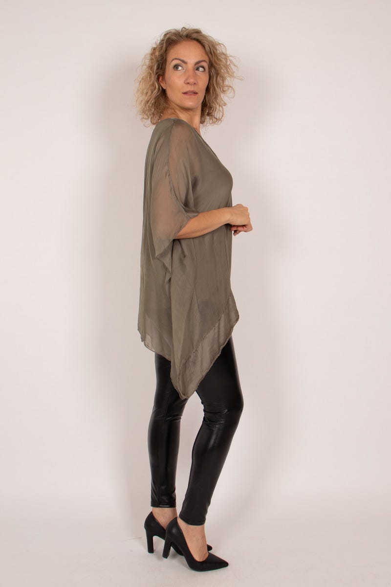 Tunika m. batwing og v-hals Khaki