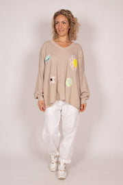 Bluse m. pailletter Taupe