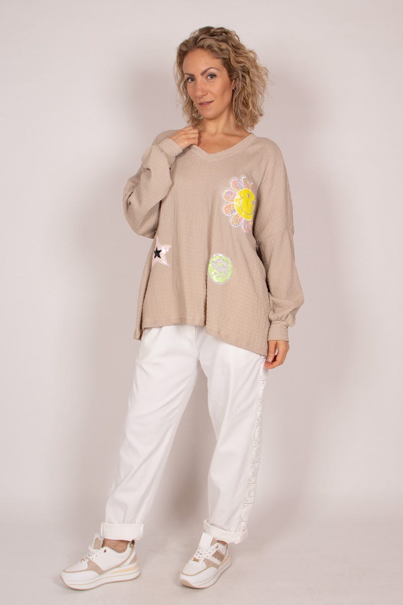 Bluse m. pailletter Taupe