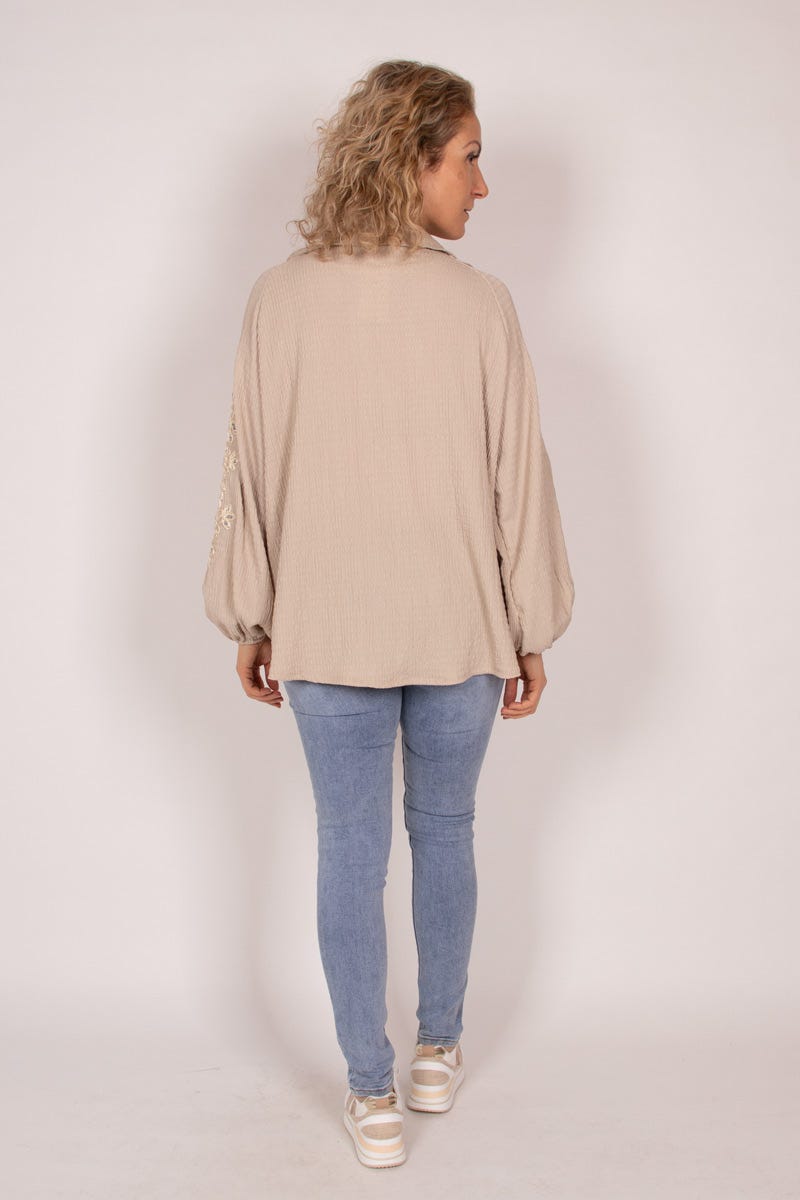 Bluse mit Stickerei und Pailletten Taupe