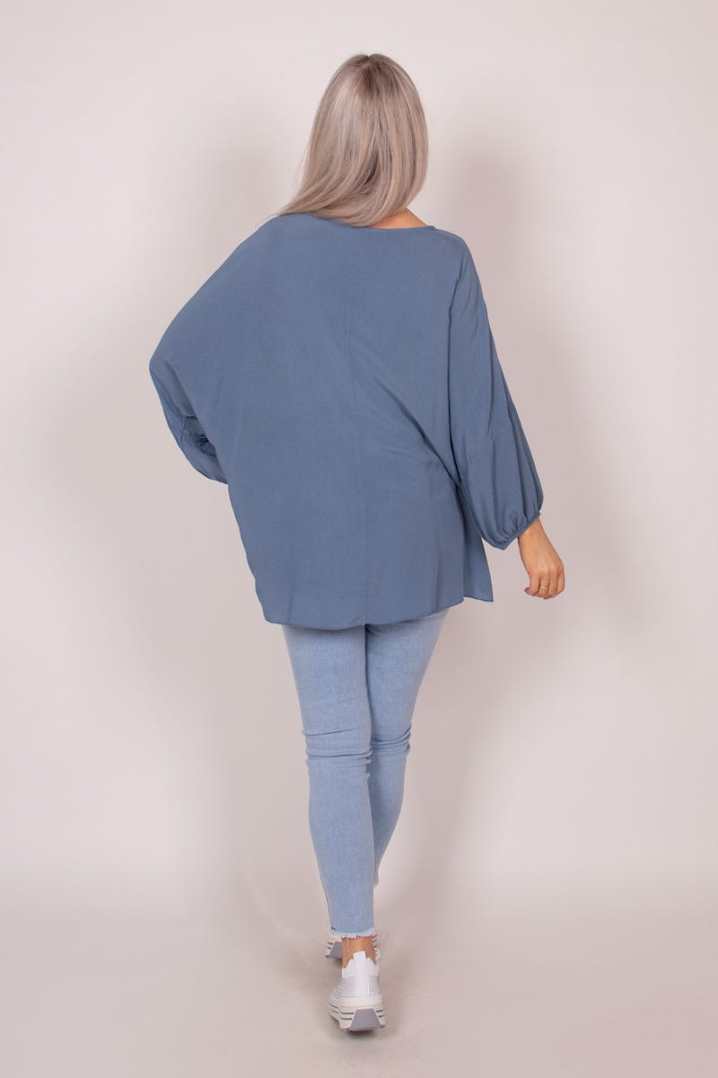 Bluse mit Stickerei Blau Anglaise