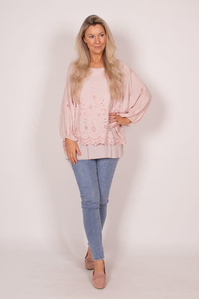 Bluse mit Stickerei Rosa Anglaise