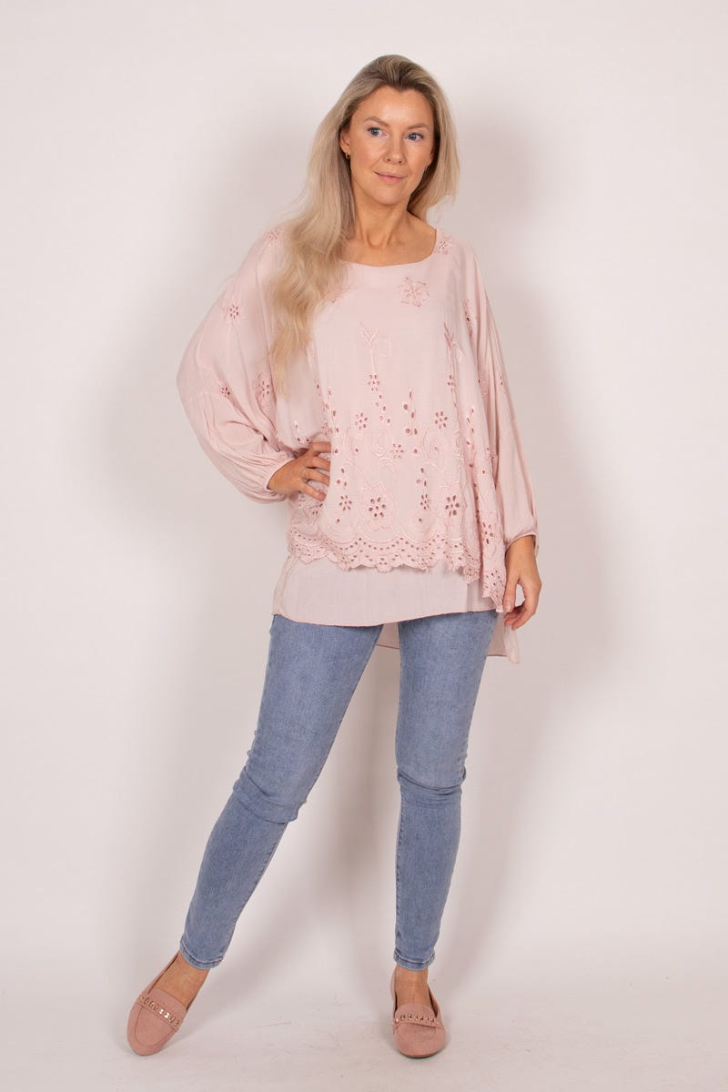 Bluse mit Stickerei Rosa Anglaise