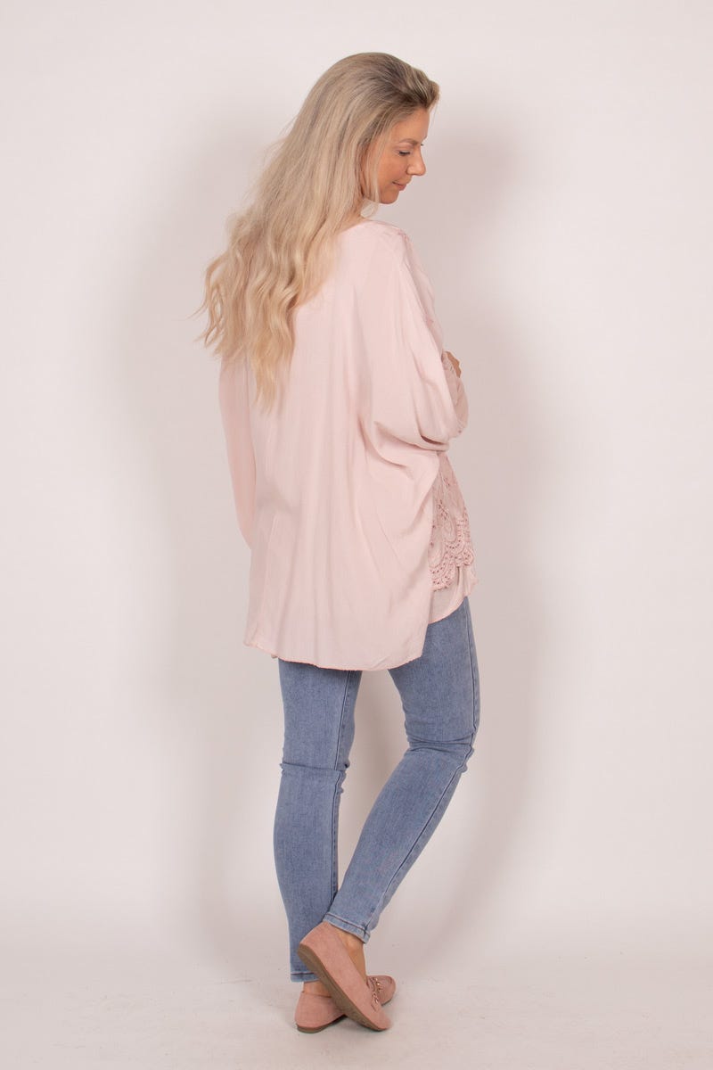 Bluse mit Stickerei Rosa Anglaise