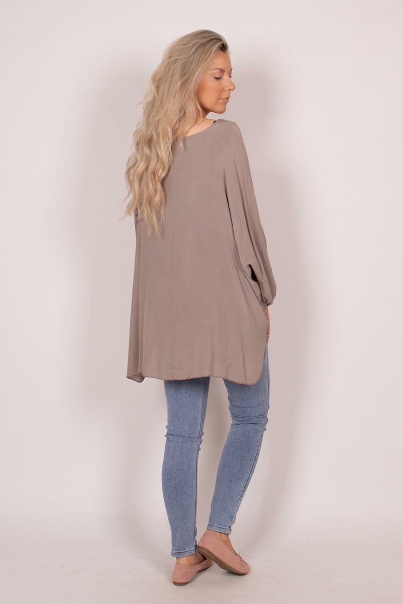 Bluse mit Stickerei Taupe Anglaise