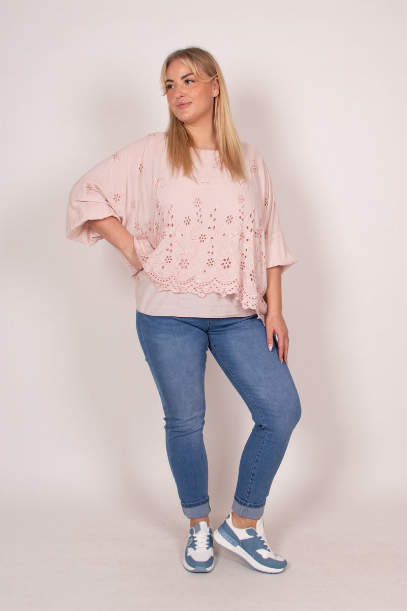 Bluse mit Stickerei Rosa Anglaise