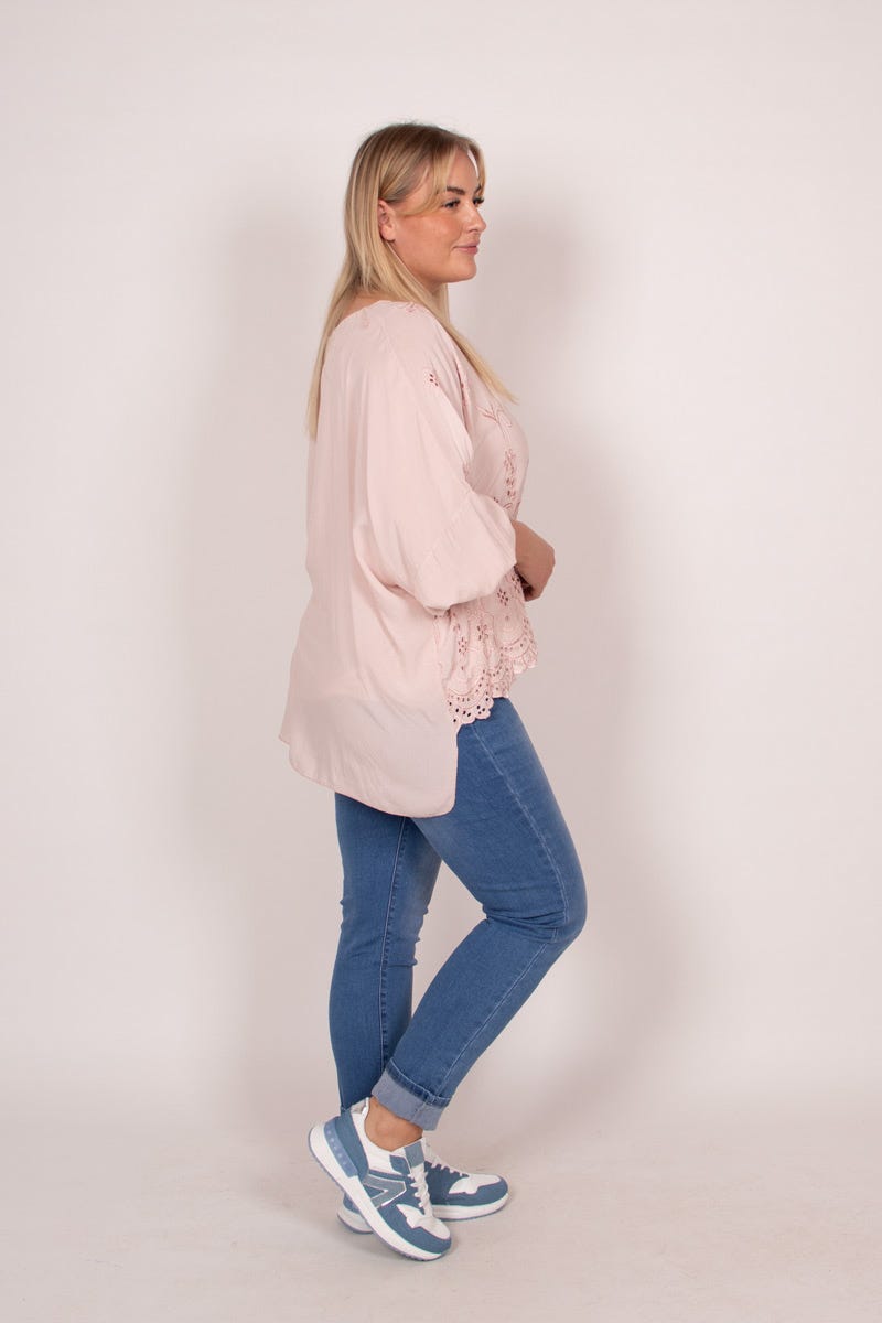 Bluse mit Stickerei Rosa Anglaise