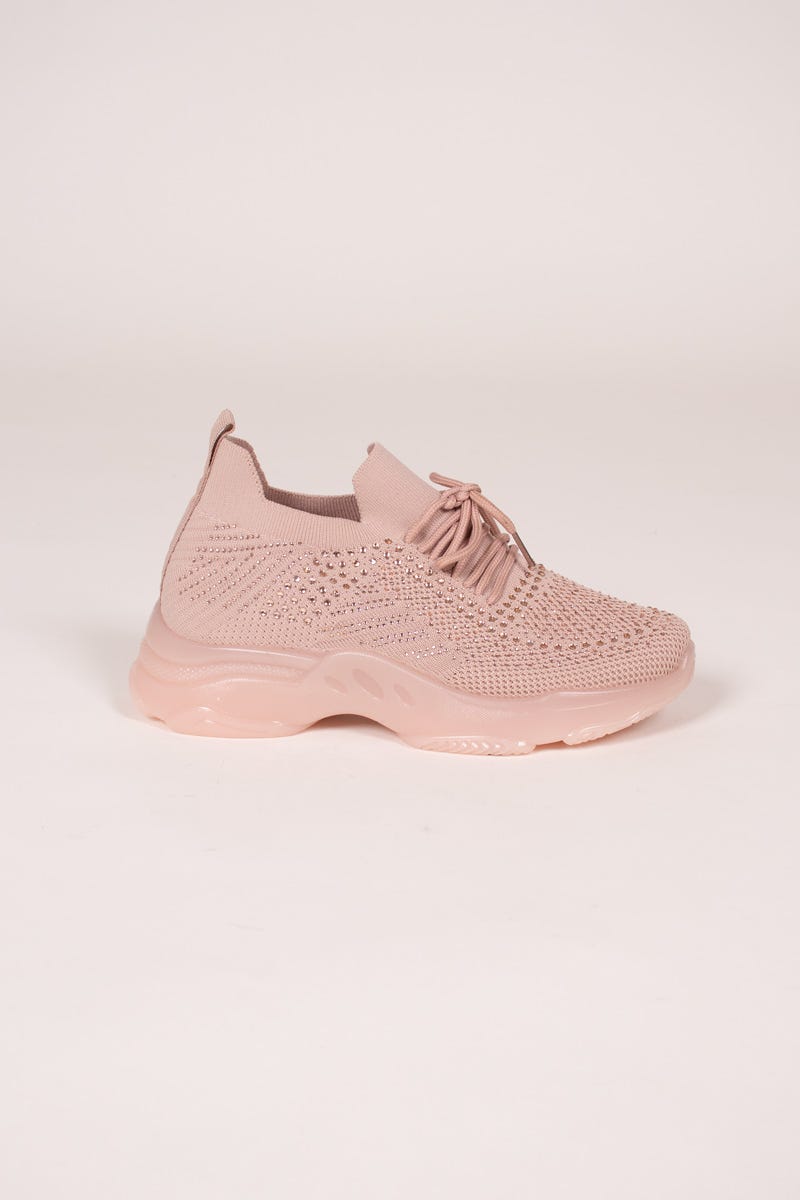 Sneakers mit Schnur und Glitzersteinchen Rosa